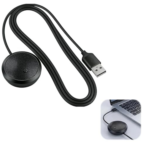 Micrófono USB para ordenador y portátil, micrófono de conferencia 360° omnidireccional con botón mute e indicador LED, micrófono PC para reuniones online Zoom clases streaming gaming, Plug Play