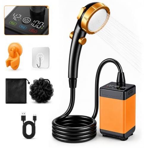 Portable Camping Shower, 9600mAh Rechargeable Camping Shower Pump, 3 Modes