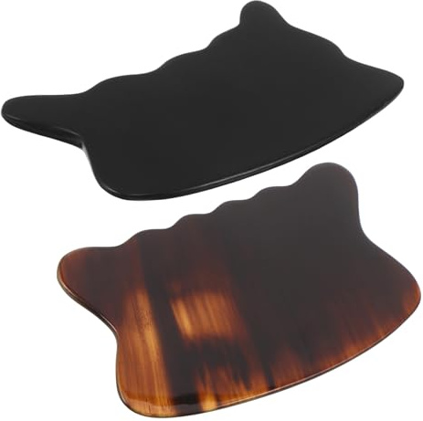 KAILIKETIY 2 St Oxhorn Guasha Massagebräda Handgjord Facial och Guasha Verktyg för Hudvård och Lymfdränering Ergonomisk Bärbar Hornmassagebräda för Ansikte och