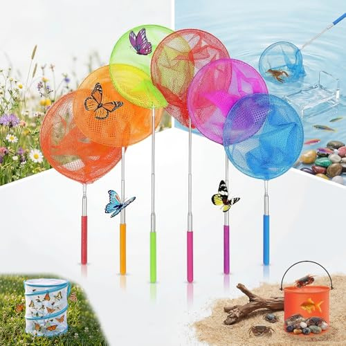 8 Pack Telescopic Butterfly Nets,Extendable Fishing Nets for Kids,37 to 86cm Long for Children Catching Little fish,Crabbing Insects Bugs Bird,Enjoy Beach,Garden,Pond Dipping,Rock Pool Outdoor