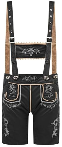 Zanisouta Tenue bavaroise pour homme - Pantalon de travail bavarois - Pantalon court en cuir avec bretelles - Salopette festive pour cosplay, fête, carnaval