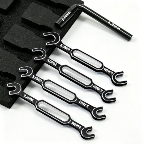4pcs RC Turnbuckle Wrench 3.0/3.2/3.5/3.7/4.0/5.0/5.5/6.0mm Nut Ball Joint Remover with Thin Hex Nut Driver 4mm & 5mm, RC Repair Tool for RC Crawler Car Boat Upgrade Parts, Black & Silver