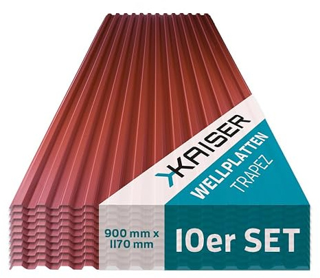 KAISER plastic® Plaques ondulées Ziegelrot | Plaques ondulées pour toiture, toiture ondulée en plastique | Plaques de toit résistantes aux intempéries | Couverture | 10 pcs. | 90 x 83 cm