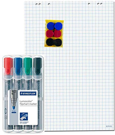 Herlitz Flipchartblock, 68x99cm (kariert/gelocht),1 5 Blöcke (20 Blatt je Block) (3X Flipchart-Set)