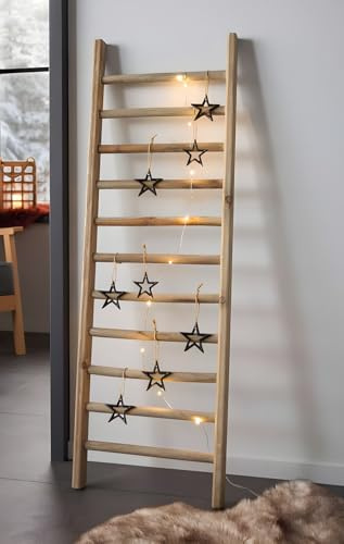 Dekoleidenschaft Échelle décorative « maison de campagne » en bois, 98 cm de haut, porte-serviettes, tuteur pour plantes grimpantes, décoration de jardin, échelle en bois, aide à l'escalade