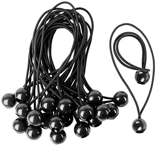CoverUp! 25 elastici per telone - gomma di tensionamento sicura per un fissaggio ottimale - pratiche imbracature ad espansione per ogni utilizzo - elastici con sfera - bungee ball (nero)
