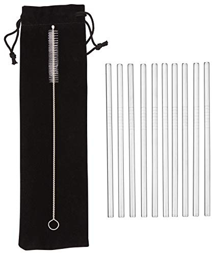 Premier Housewares Reusable Set of 10 Short Cocktail Straws | Sleek Design Straws with Drawstring Pouch for Long Journeys | Hygienic Steel Straws for School | Multipurpose Straws