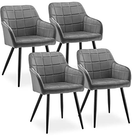 CLIPOP Esszimmerstühle 4er Set Stühle mit Armlehne, Samt Bezug, Esszimmerstuhl Küchenstuhl Polsterstuhl, Stühle für Esszimmer (Samt Grau, 4er Set)