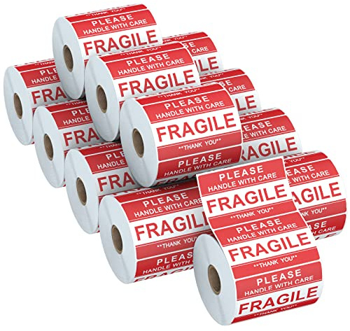AveneMark 12 Rolls 3 x 2 inch Handle with Care Fragile Thank You Warning Packing Shipping Label Stickers Permanent Adhesive (6000 Labels) - Ideal for Fragile Shipping & Moving