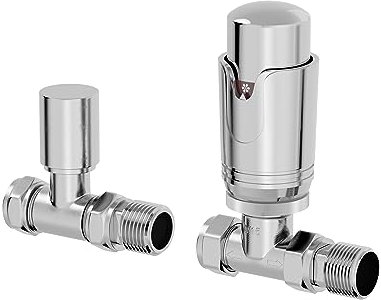 Duratherm® Thermostatic Radiator Valve Pack, 15mm Lockshield TRV & Thermostat, Polished Chrome Valves for Radiators, Straight