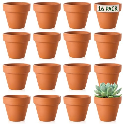 Green Thumbz Terracotta Plant Pots - 5cm x 16 Pack Small Plant Pots - Multi Purpose Mini Terracotta Pots for Plants, Flowers, Candle Making, and Painted Art