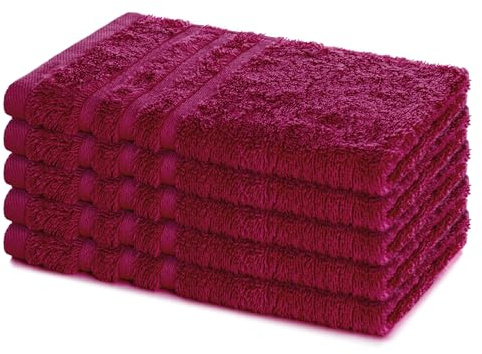 Lavea Set of 5 Guest Towels 30 x 50 cm - Soft and Absorbent Guest Towels Made of 100% Cotton, Terry Cloth Series Elena - Washable and Durable - Bordeaux