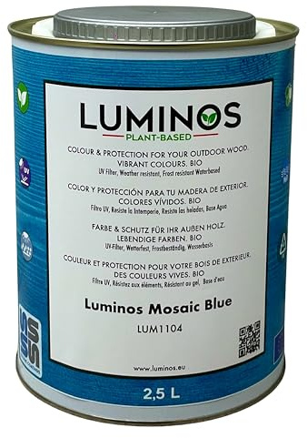 Luminos LUM1104 - MOSAIC BLUE - Lasyr på vattenbasis för utomhus trä. Harts av vegetabiliskt ursprung - Blå Mosaik 2,5L