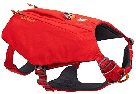 RUFFWEAR Hundegeschirr mit Taschen, Switchbak, Ganztägiger Komfort mit Eingebauten Taschen Für Kurze Tagesausflüge und Alltägliche Aktivitäten, mittlere Rassen, Switchbak Hundegeschirr, Red Sumac..
