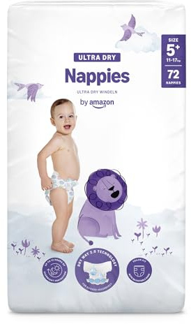 by Amazon - 72 Ultra Dry Nappies - Taglia 5+ (11-17kg) (Stesso Prodotto Commercializzato in Precedenza con il Marchio Mama Bear)