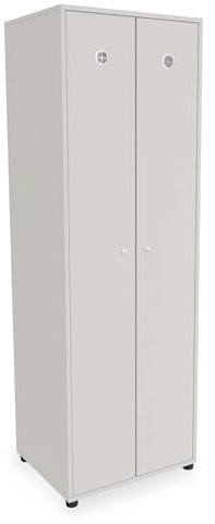 goodsforbusiness Holzspind Umkleideschrank mit 2 Abteile | Umkleidespind 2 Türen mit Zylinderschloss | Wertsachenschrank Mitarbeiterspind Garderobenschrank Fächerschrank Kleiderspind (Lichtgrau)