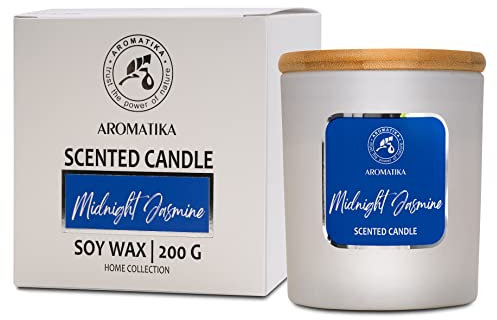 Vela Aromática de Tarro de Vidrio 200g - Aroma Jazmín para Hogar - Yoga - Aromaterapia Perfumada - Alivio del Estrés - Vela de Cera de Soja - 45 horas de Combustión