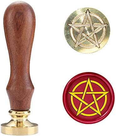 Pentagramm Siegelwachsstempel Retro Kupfer Siegel mit Holzgriff für Party Einladung, Weinpakete, Verzierung von Umschlägen, Grußkarten (Pentagramm-4)