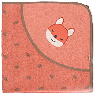 Sterntaler Baby Mädchen Badetuch Baby GOTS Enna - Badeponcho Baby, Kapuzenhandtuch, Badehandtuch Kinder Eichhörnchenmotiv - Bio - 80x80 cm - Koralle