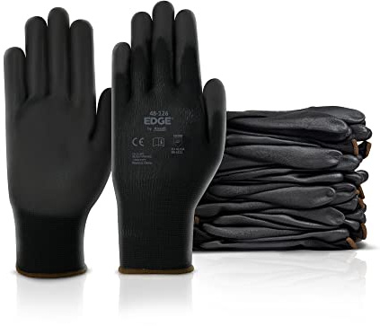 Ansell EDGE 48-126 Abrasion-Resistant Industrial Seamless Gloves w/Knitted Liner for Auto, Machinery, Electronics - Large, Black (12 Pairs)