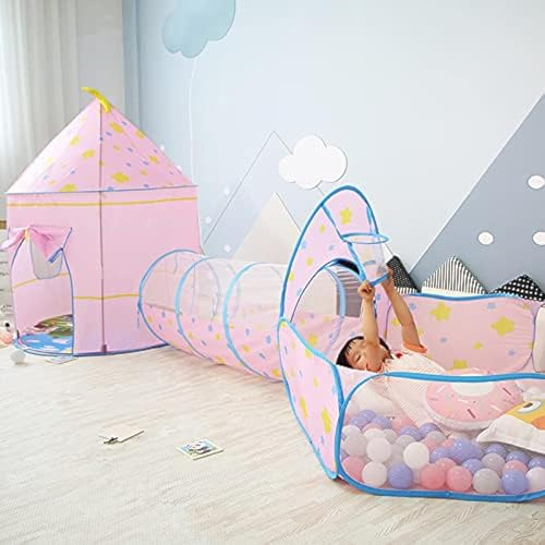 Benebomo Spielzelt mit Tunnel, 3 in 1 Spielzelt, bällebad mit Tunnel,krabbeltunnel mit Zelt,Gartenspielhauszelt für Jungen Mädchen drinnen/draußen