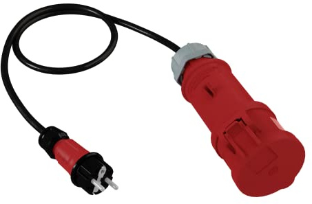Doktorvolt CEE Kabel Adapter Starkstrom Verlängerungskabel 1 m Adapterleitung Mit Klappdeckel Kupplung 230V Stecker 32 A Für Starkstromsteckdose IP44 Unischuko Schwarz Rot