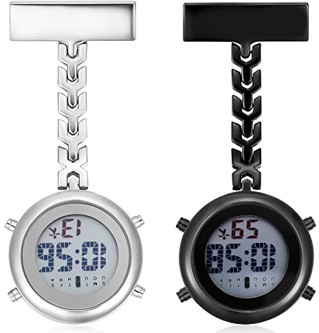Brosche 2 Pcs Uhr Digital Datum Hängen Glühen Woche Ansteckrevers Stethoskop Mit Multifunktional Clip Taschenuhr Leuchtend Ansteckbrosche Personal Pflege Uhr