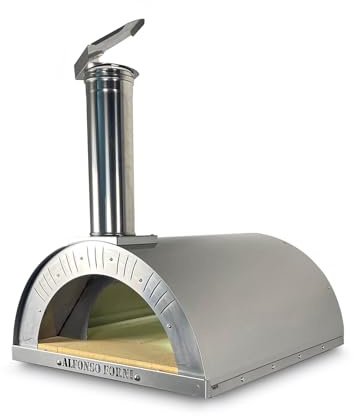 Forno a legna Alfonso 4 PIZZE da esterno cottura diretta in acciaio, con mattoni refrattari biscotto 3 cm, full optional con pirometro 500 gradi, portina - forno per pizza da giardino, cuoci Pane