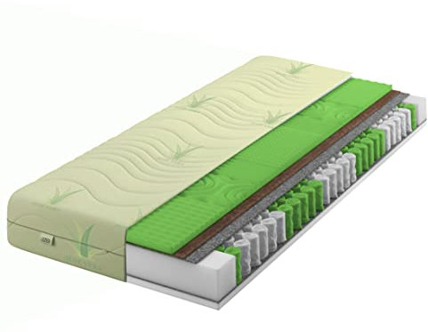 IZER Aloe Vera Taschenfederkernmatratze Massageschaum Kokosmatte 70x200 x 21 cm 7-Zonen Federkernmatratze, Härt H3 H4