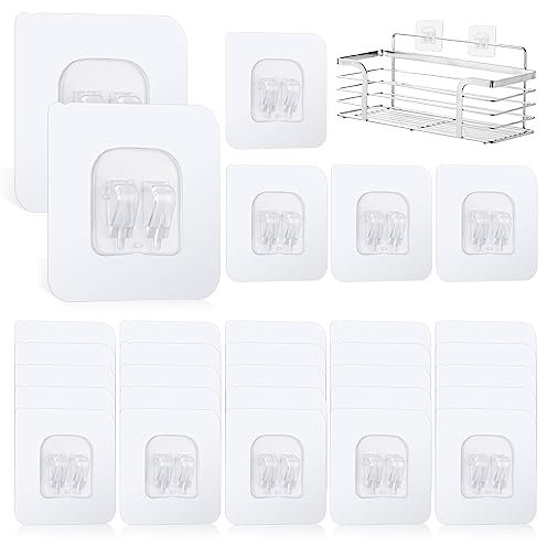 Lot de 30 crochets adhésifs de rechange pour étagère de douche, 6 x 6 cm, auto-adhésifs sans perçage, muraux - pour cuisine, salle de bain, WC (5 kg max)