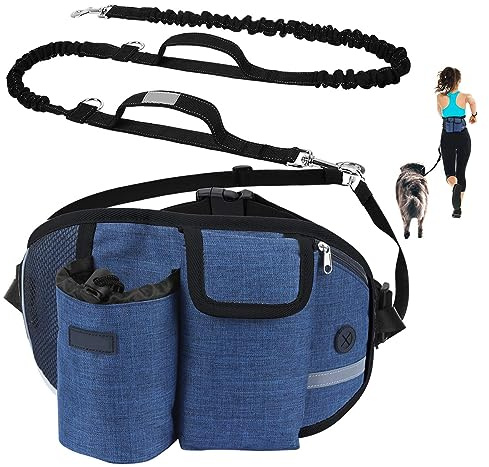 LANMOU Joggingleine Hunde mit Bauchgurt Elastische Reflektierende Hundeleine Verstellbarem Hüftgurt mit Leine Hund Jogging Hundeleine für Große und Mittelgroße Hunde, Blau