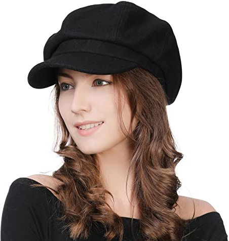 Comhats Damen Ballonmütze warme Schirmmütze Wintermütze Wolle Barett Maler Mütze mit Visor Newsboy Cap 67145_Schwarz M