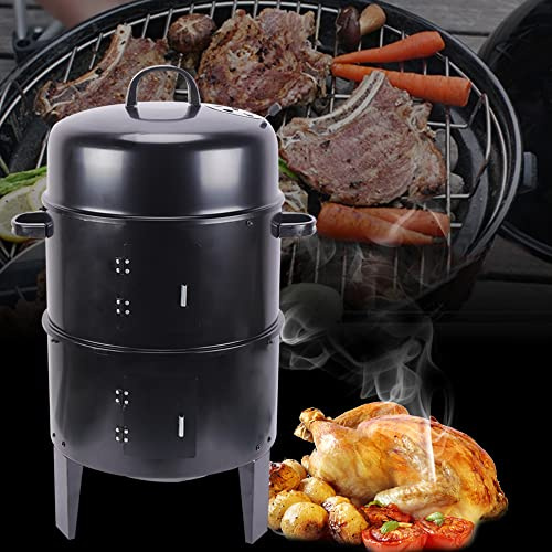 BBQ rökugn träkolgrill grilltunna rökugn trä, röktunna bärbar demonterbar rökgrill kolgrill med lock kolgrill för grill utomhus camping och picknick