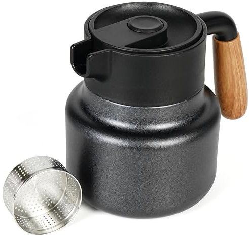 Belle Vous Black Stainless Steel Carafe with Plastic Handle and Tea Infuser - 800ml/27oz Thermal Double-Walled Drinks Jug - Vacuum Insulated Pot for Keeping Coffee, Tea, Water & Beverages Hot or Cold