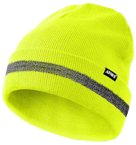 ATNKE Berretti Riflettenti Cappello Invernale Lavorato a Maglia Termico ad Alta visibilità di Sicurezza con Striscia Riflettente Adatto per Sport da Lavoro all'aperto
