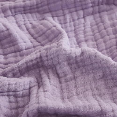 EMME Musselin-Decke 230x230 Baumwolle Oeko-TEX Erwachsene Tagesdecke,Lila | Sommer-Überwurf Decken Für Bett Atmungsaktive Gaze-Decke Ganzjährig Weich & Leicht Vorgewaschene Baumwolldecke Bettdecke