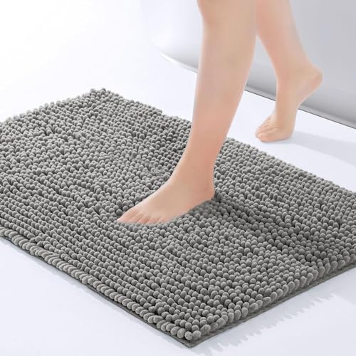 Moonlight Bedding Dark Grey Bath Mat Non Slip Anti Mould - Chenille Shower Mat 40 x 60 cm Super Absorbent Bathroom Mat Machine Washable Extra Soft Fluffy Bathmat