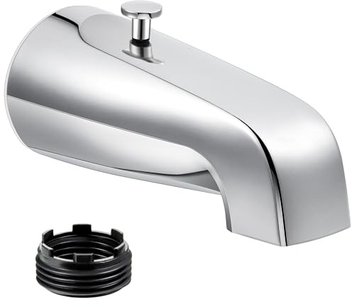 Enhon Tub Spout with Rear Diverter, Bathtub Spout Fitting 1/2-Inch or 3/4-Inch IPS, 5-1/4 Inch Length Bathroom Bathtub Faucet with Adapter, Chrome Finish
