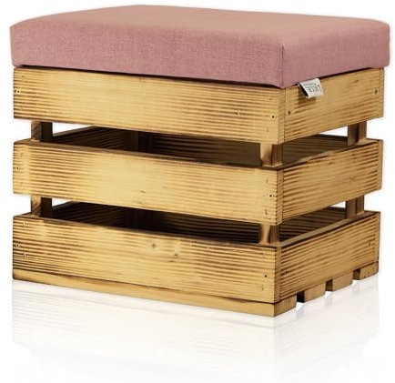 Lycce Sgabello con vano portaoggetti, pouf in legno fiammato con coperchio imbottito rosa 35 l (40 x 32 x 34 cm), cassapanca con vano portaoggetti per biancheria da letto, asciugamani, giocattoli UVM.