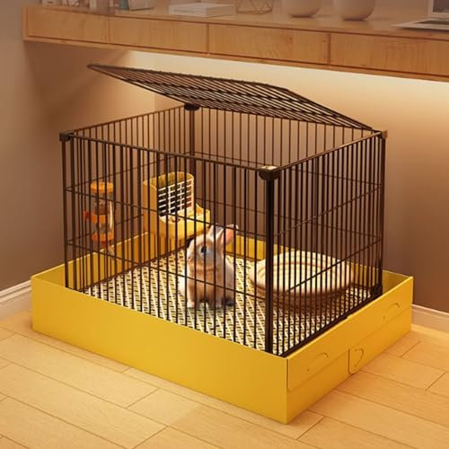 Kaninchenstall Innen, Verschlüsselter Kaninchenkäfig Mit Anti-Pipi-Einstellung Kaninchenhaus Mit Faltbarer Kunststoffschale & Verschlüsselte Fußpolster, Stark Und Robust ( Color : Black , Size : A )