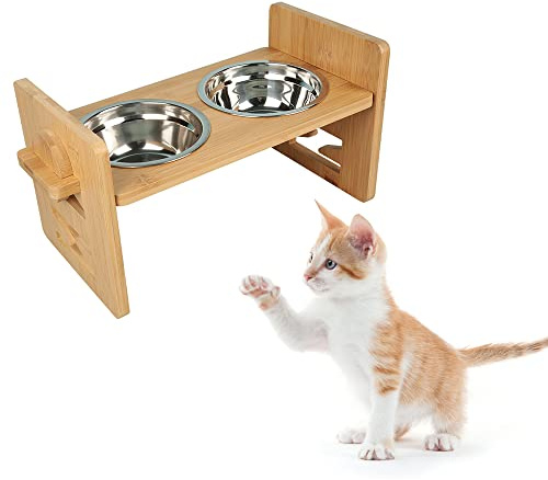 Hundenäpfe mit 2X 1,8L Näpfen, Hundenapf erhöht für Katzen, Edelstahl, Höhenverstellbar, rutschfest Futternapf Hund (Trinken, 40x18x19.5cm)