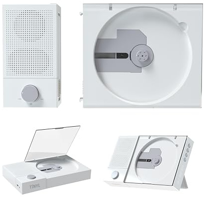 [TINYL Split] Reproductor de CD 3 en 1 mejorado, altavoz Bluetooth desmontable y reproductor de CD, portátil, recargable (perla blanca)