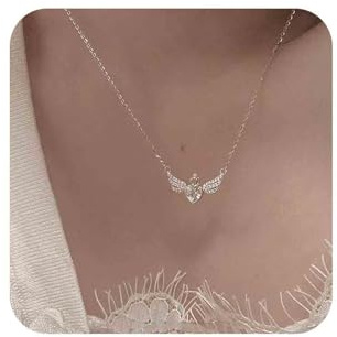 Aneneiceera Vintage Kristall Herz Engel Flügel Silber Cz Flügel Halskette Minimalistisch Liebe Herz Kette Schmuck Für Frauen Und Mädchen