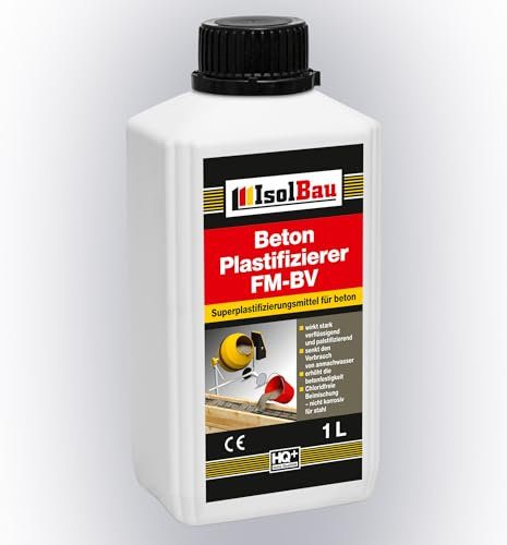 Isolbau Beton Plastifizierer FM-BV - 1 Liter, stark verflüssigend & plastifizierend – Betonverflüssiger Fliessmittel als Zusatzmittel für Estrich, Beton, Mörtel - Chlorfrei, keine Stahlkorrosion