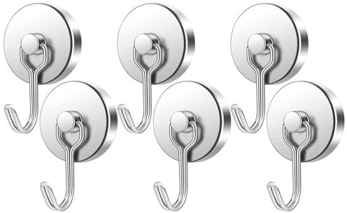 FINDMAG 100lbs+ Magentic Hooks Heavy Duty, Super Strong Magnetic Hooks for Cruise Essentials, Neodymium Magnets with Hooks for Hanging, Camper, Ceiling, Toolbox, Fridge, Beach Vacation, 6 Pack, Silver