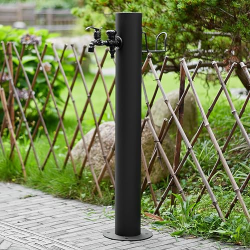 Fontana da Giardino Moderna Acciaio Inossidabile 304, Fontana da Giardino Esterno con Doppio Rubinetto di Uscita Dell'acqua e Pistola a Spruzzo, per Irrigazione e Irrigazione Del Giardino(86cm/33in)