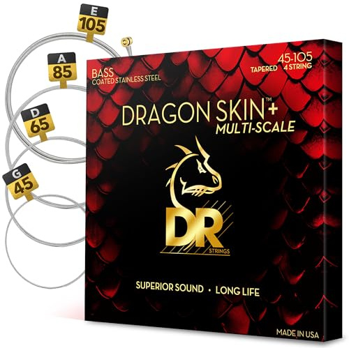 DRAGON SKIN+ – Belagda bassträngar i rostfritt stål – DBSM-45 – överlägset ljud med bekväm känsla och lång livslängd: Multi-Scale Medium 45-105