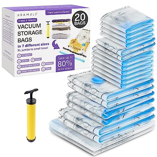 100 Pack Heavy Duty Vacuum Storage Bags Set with Pump, Compression Bags with 80% More Space for Duvets, Clothes, Blankets, Soft Toys (10 XL Jumbo/25 Jumbo/25 Large/40 Small)