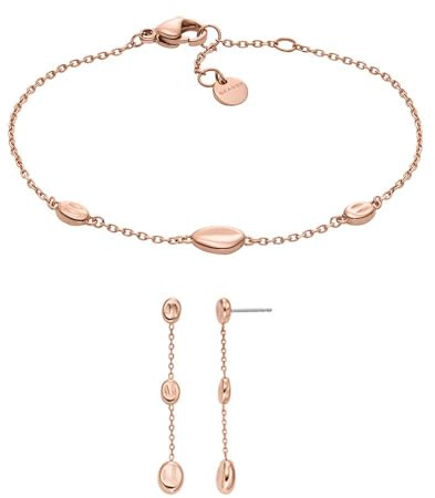 Skagen Damen Anja Pebbles Roségold-Ton Edelstahl Armband und Ohrringe, Set