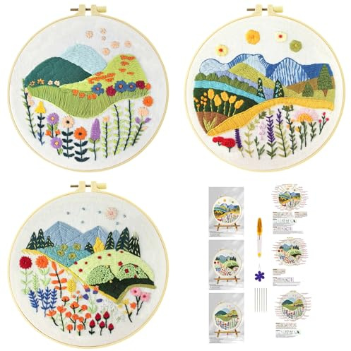 51buyoutgo Stickset für Anfänger - 3 Stück Blumen Gras Stickbilder zum Sticken Set Erwachsene, Kreuzstich Stickvorlagen Stickpackungen für Handarbeit & Nadelarbeiten Hobby, Cross Stitch Embroidery Kit